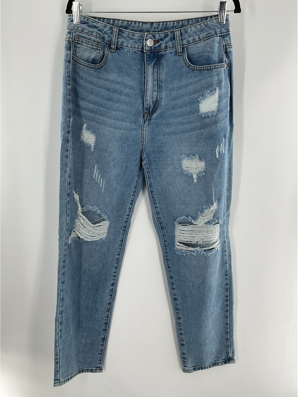 SHEIN Women’s Size Large Loose Fit Medium Wash Distressed Jeans 136